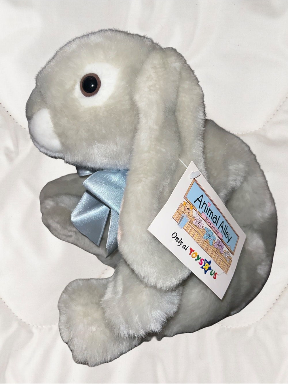 Vtg 2000 Animal Alley Bunny Rabbit Gray Realistic Weighted Plush Floppy  13”